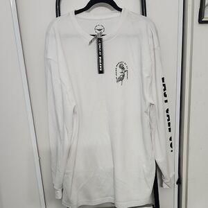 Tilly's Last Call Co White Thermal Long Sleeve Tee with Sleeve Graphics